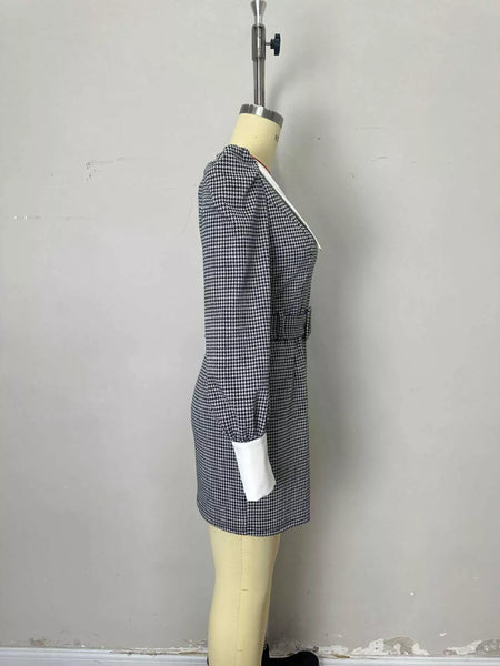Contrast Collar Houndstooth Mini Dress - alternate view 5