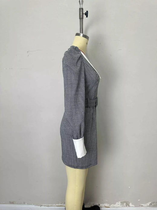 Contrast Collar Houndstooth Mini Dress - alternate view 5
