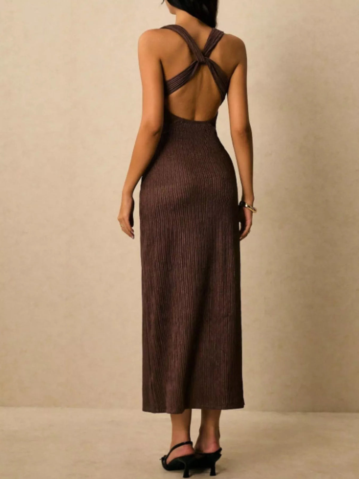 Sleeveless Ribbed Knit Midi Dress - alternate view 7