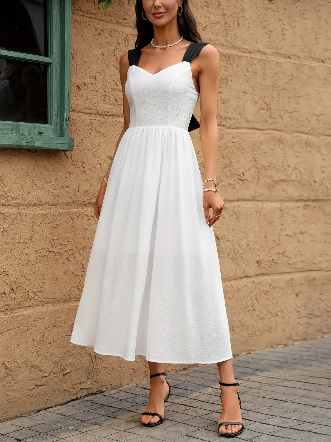 Sweetheart Neck Wide Strap Midi Dress - alternate view 5