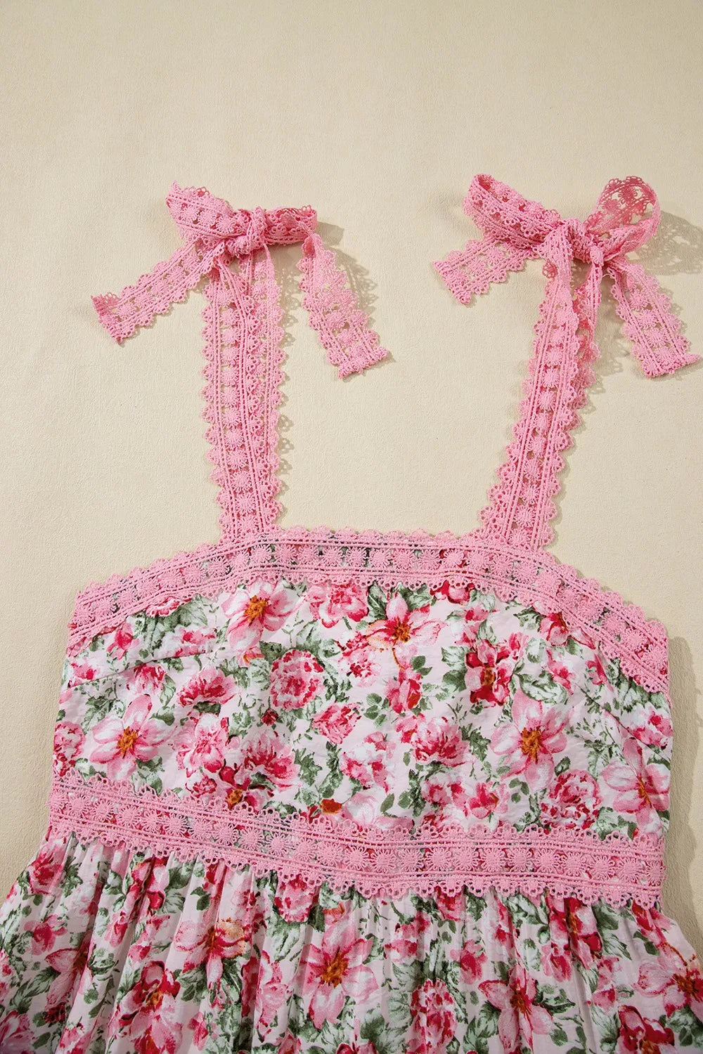 Floral Lace Tied Strap Square Neck Dress with Pockets - alternate view 12
