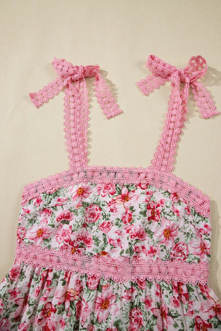 Floral Lace Tied Strap Square Neck Dress with Pockets - alternate view 12