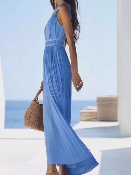 V-Neck Sleeveless Pleated Maxi Dress - alternate view 4