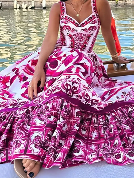 Smocked Printed Wide Strap Dress - alternate view 13