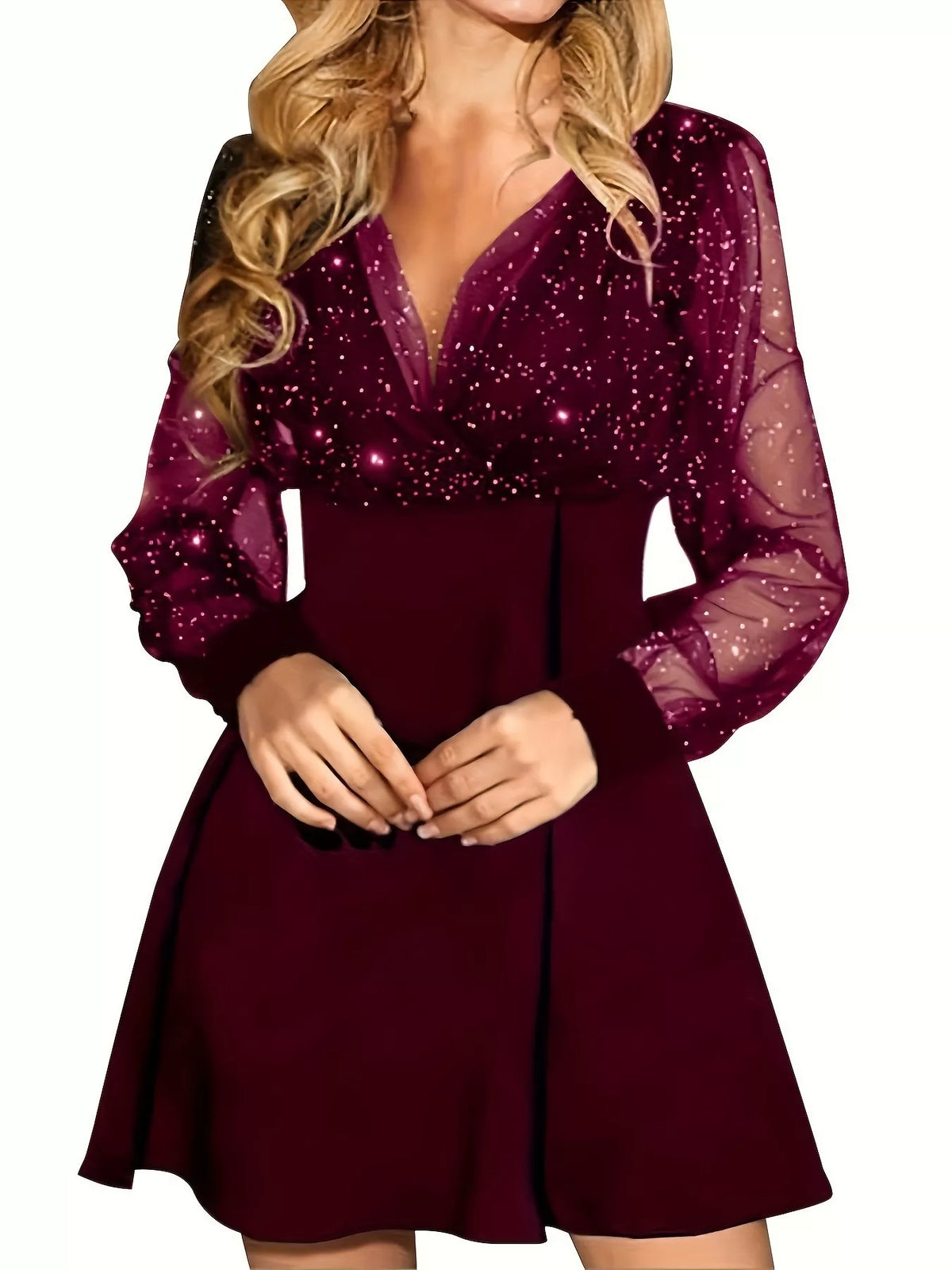 Glitter Mesh Long Sleeve Mini Dress - alternate view 4