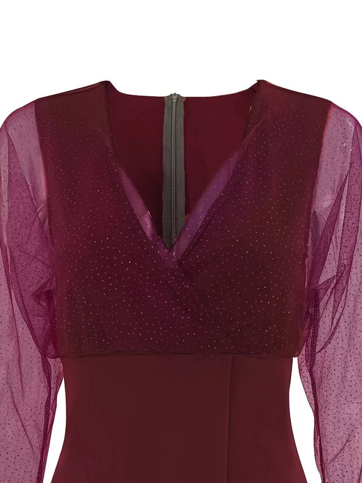 Glitter Mesh Long Sleeve Mini Dress - alternate view 5