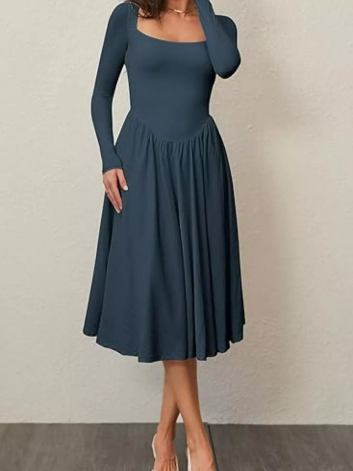 Square Neck Long Sleeve Midi Dress - alternate view 13