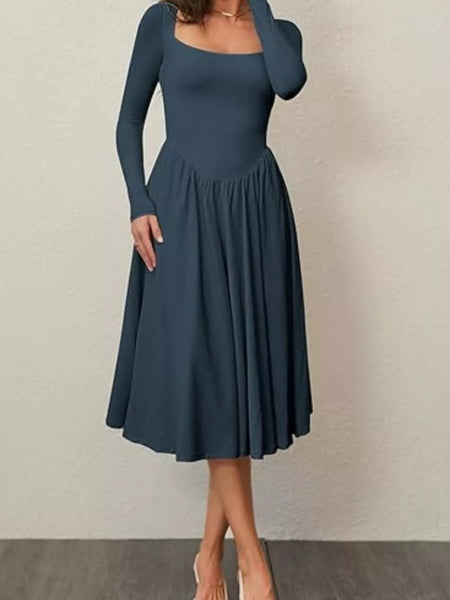Square Neck Long Sleeve Midi Dress - alternate view 13