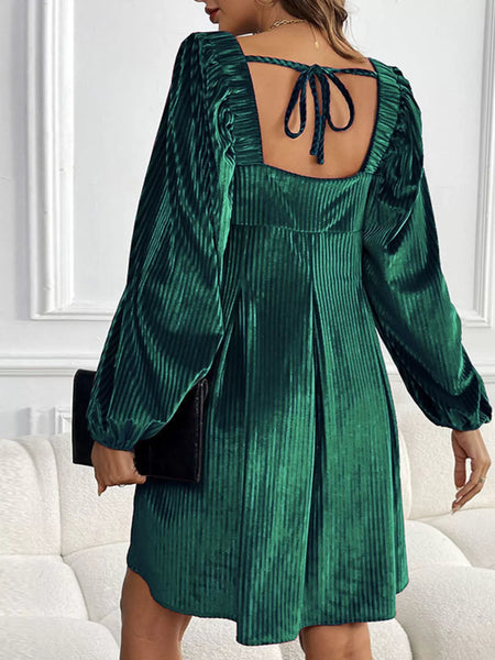 Velvet Square Neck Long Sleeve Dress - alternate view 9