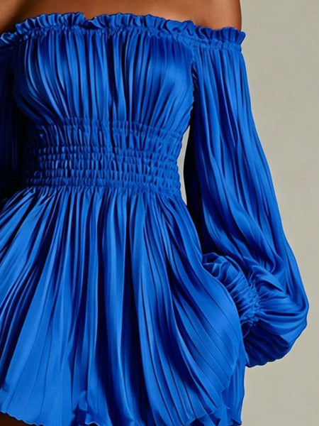 Off-Shoulder Pleated Mini Dress - alternate view 12