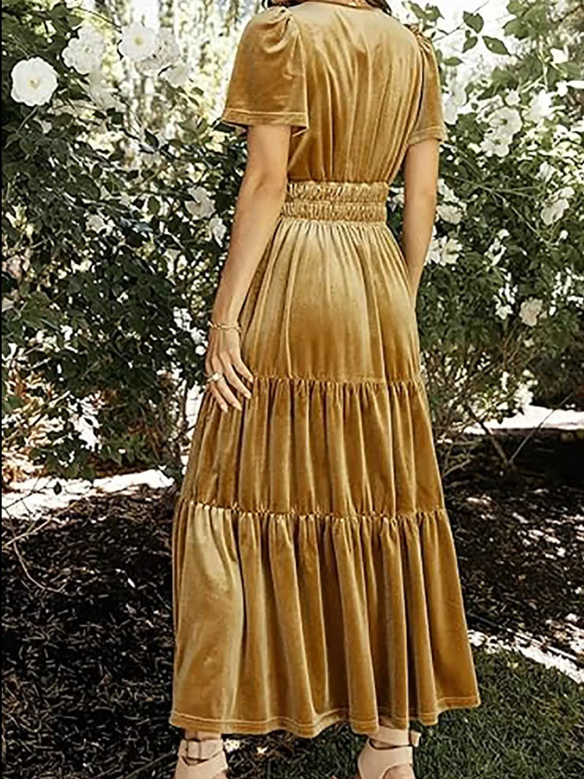 Velvet Tiered Short Sleeve Maxi Dress - alternate view 15