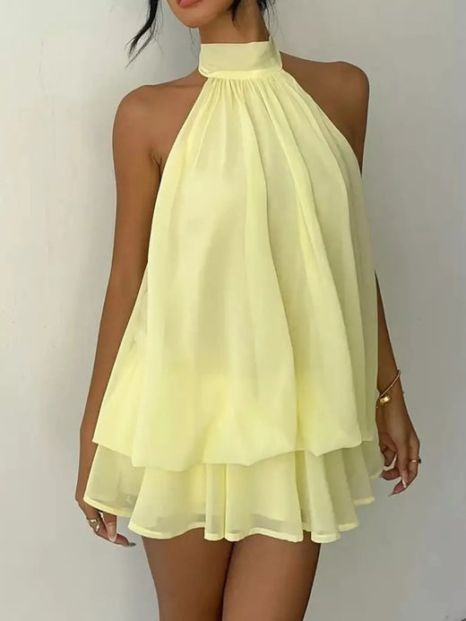 Halter Neck Chiffon Mini Dress - alternate view 3