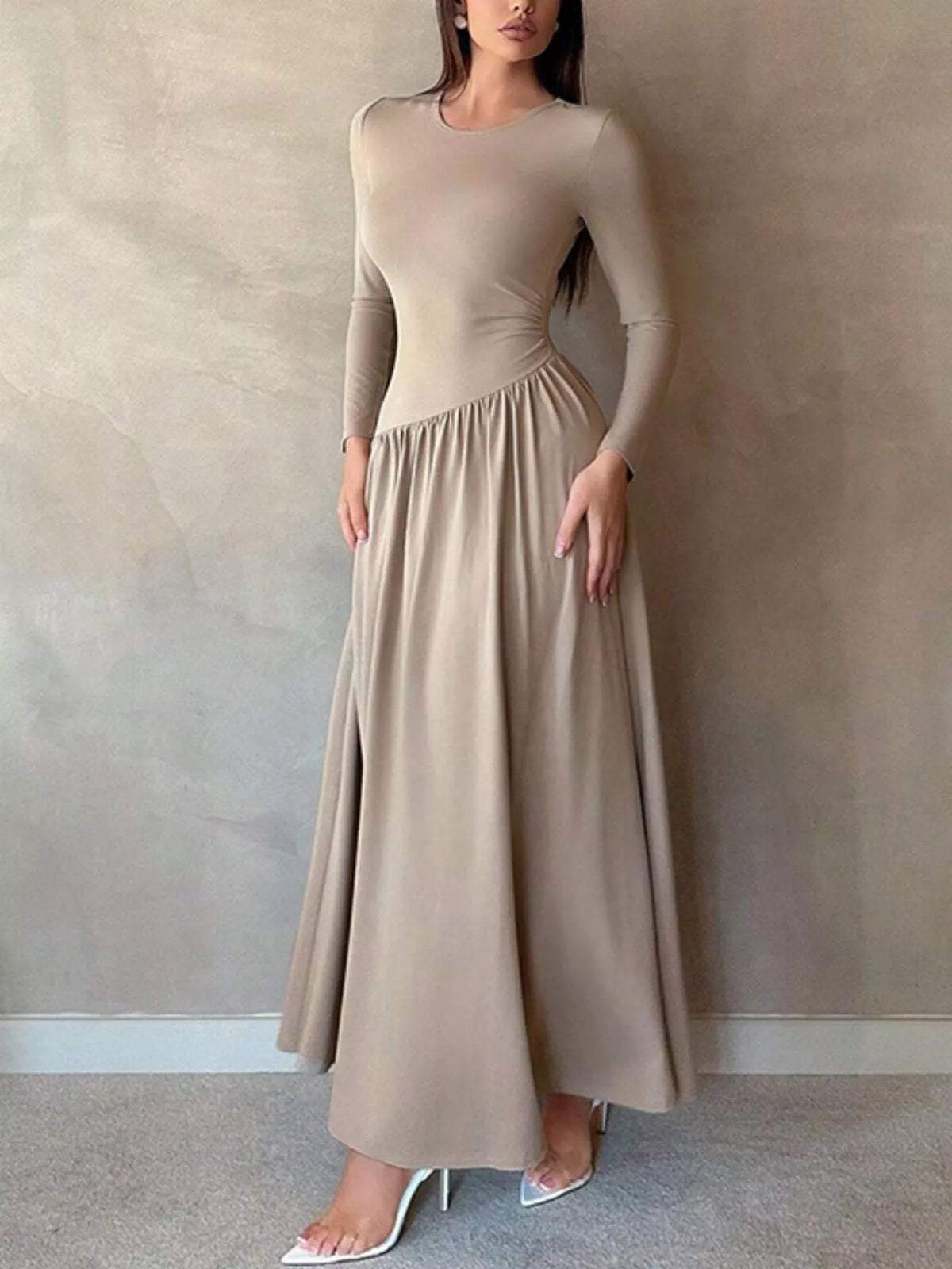 Long Sleeve Ruched A-Line Maxi Dress - alternate view 7
