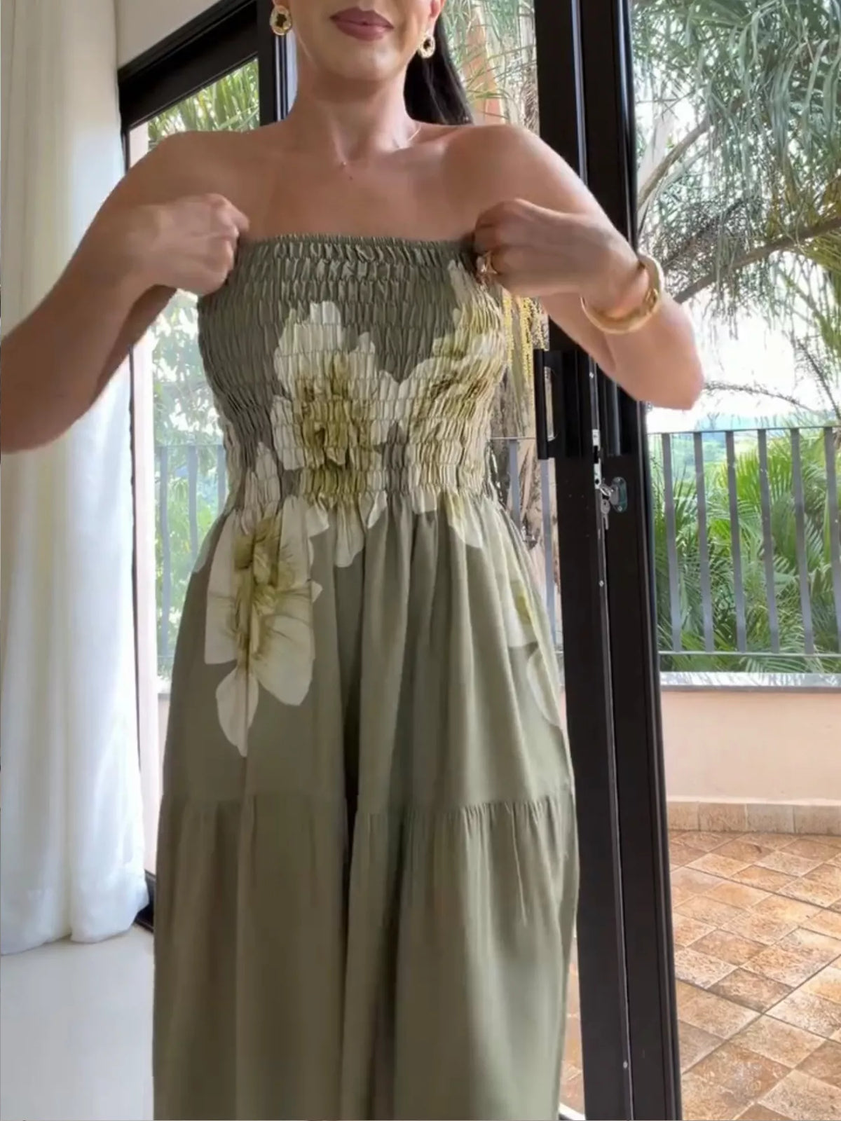 Floral Print Smocked Tube Maxi Dress - alternate view 3