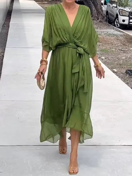 Full Size Chiffon Wrap Dress with Flutter Sleeves Plus Size - alternate view 2