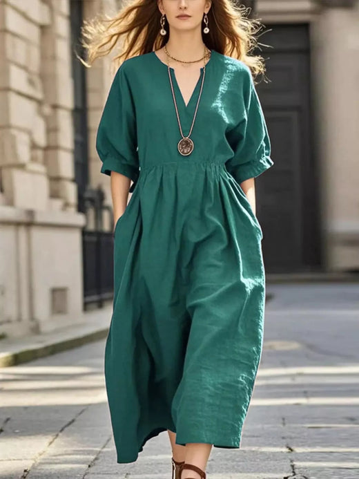 Notched Half Sleeve Midi Dress - alternate view 5