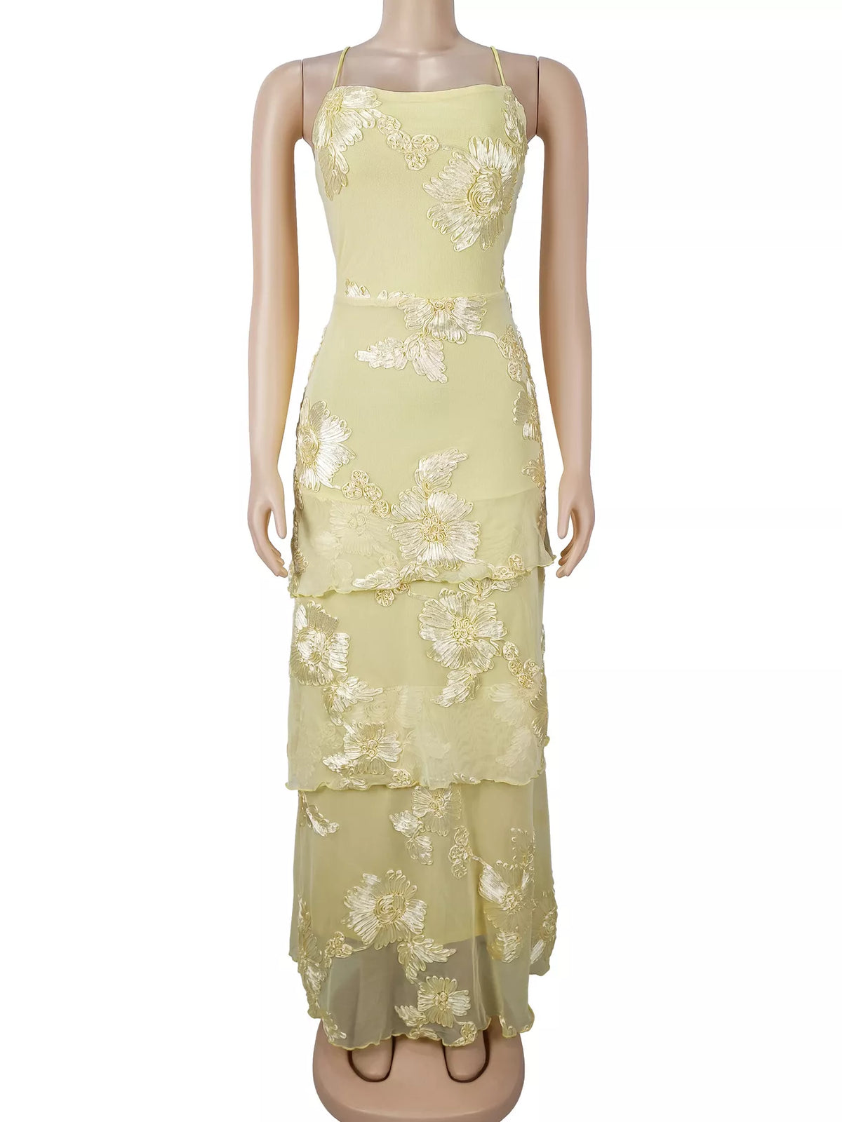 Floral Applique Tiered Maxi Dress with Lace Up Detail - alternate view 10