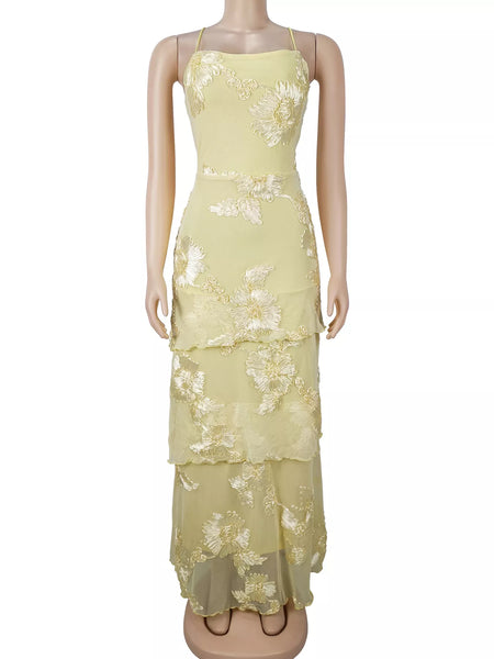 Floral Applique Tiered Maxi Dress with Lace Up Detail - alternate view 10