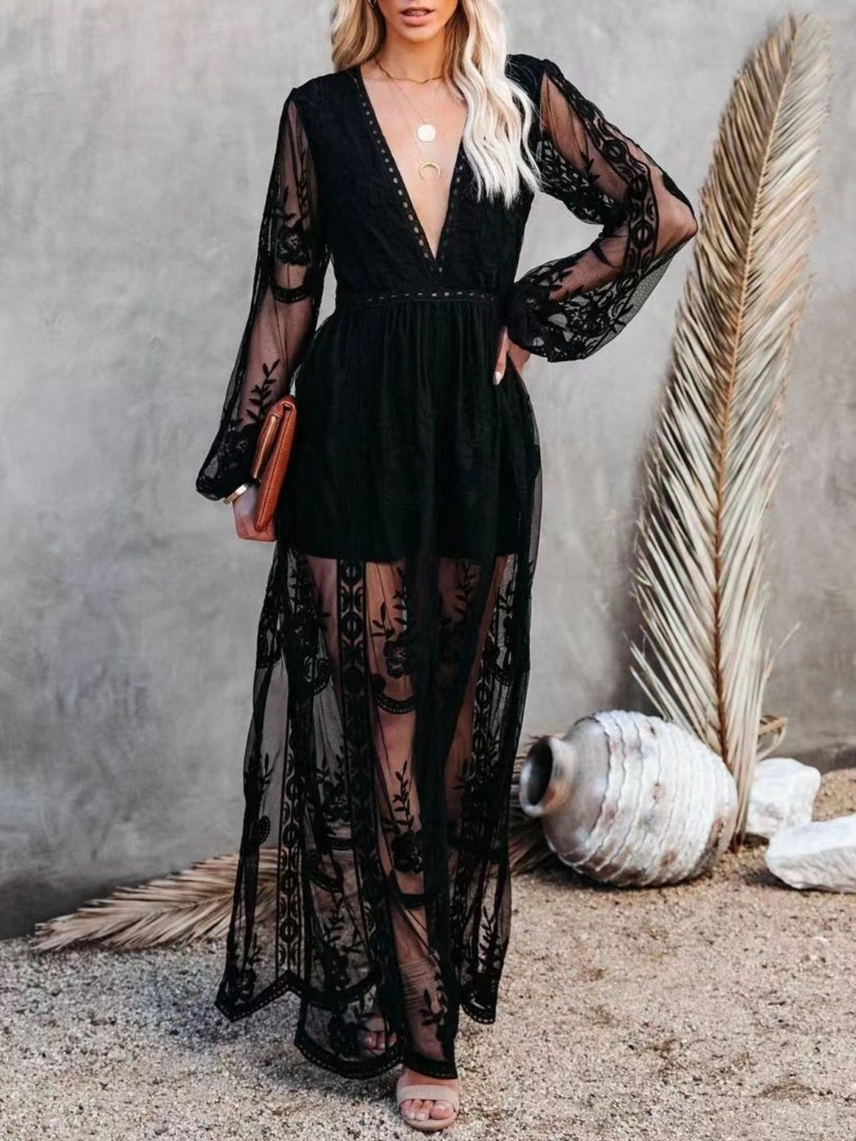 Floral Lace Slit Maxi Dress - alternate view 10