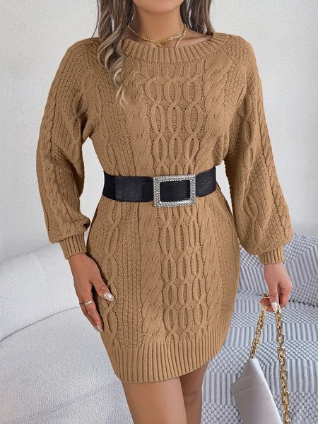 Cable-Knit Round Neck Sweater Dress - alternate view 5
