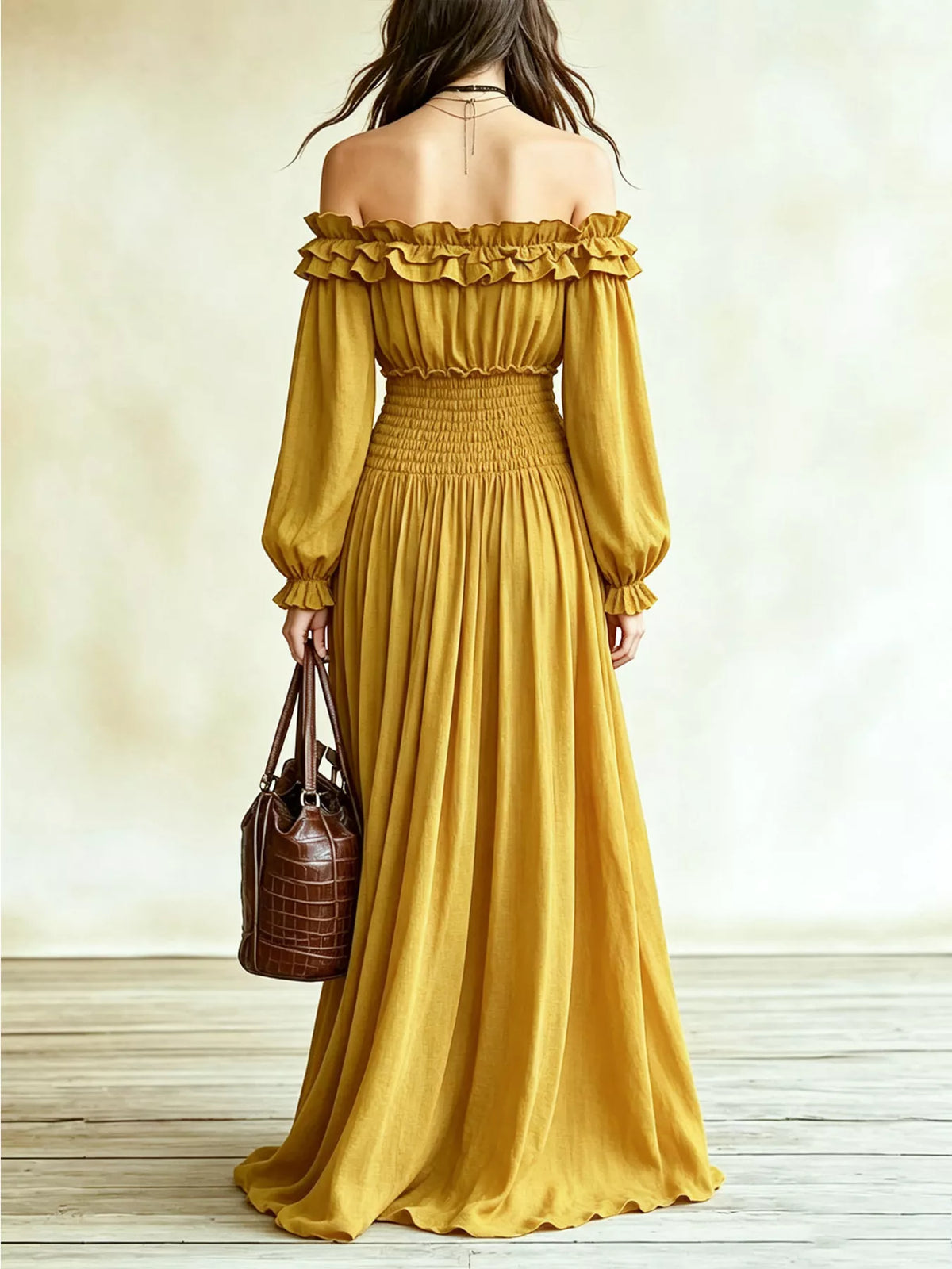Full Size Off-Shoulder Ruffled Smocked Waist Maxi Dress with Pockets Plus Size - alternate view 15