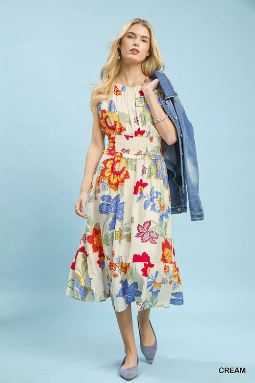 Floral Smocked Midi Dress - alternate view 4