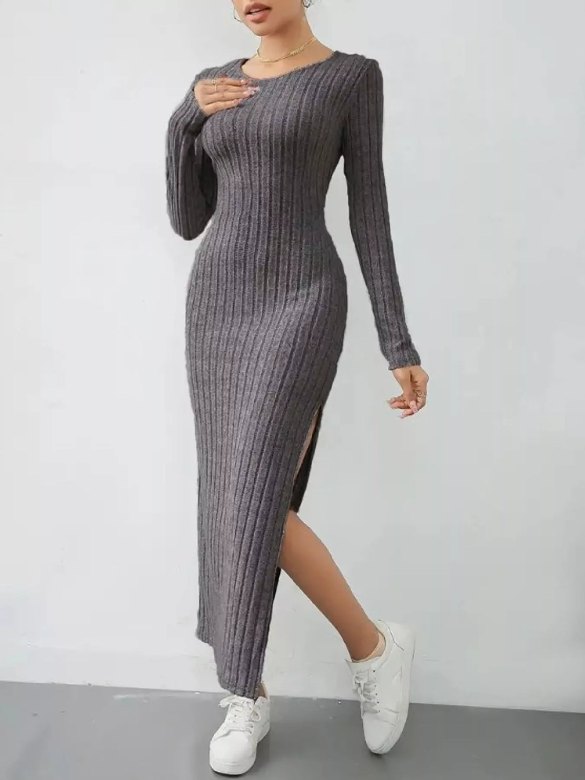 Side Slit Ribbed Knit Dress - alternate view 13