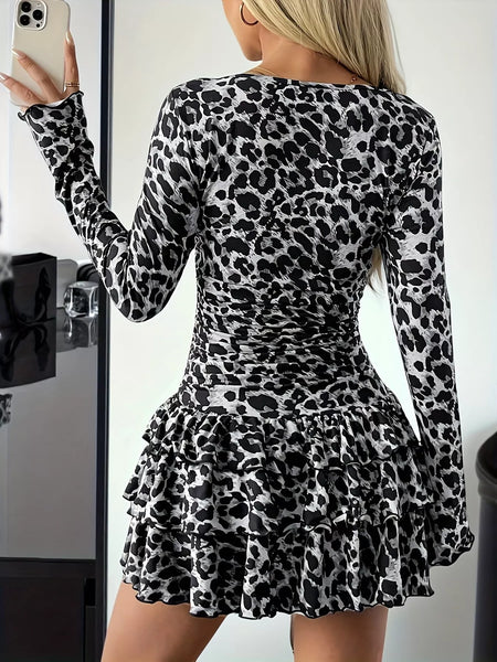 Long Sleeve Ruffled Hem Mini Dress - alternate view 9