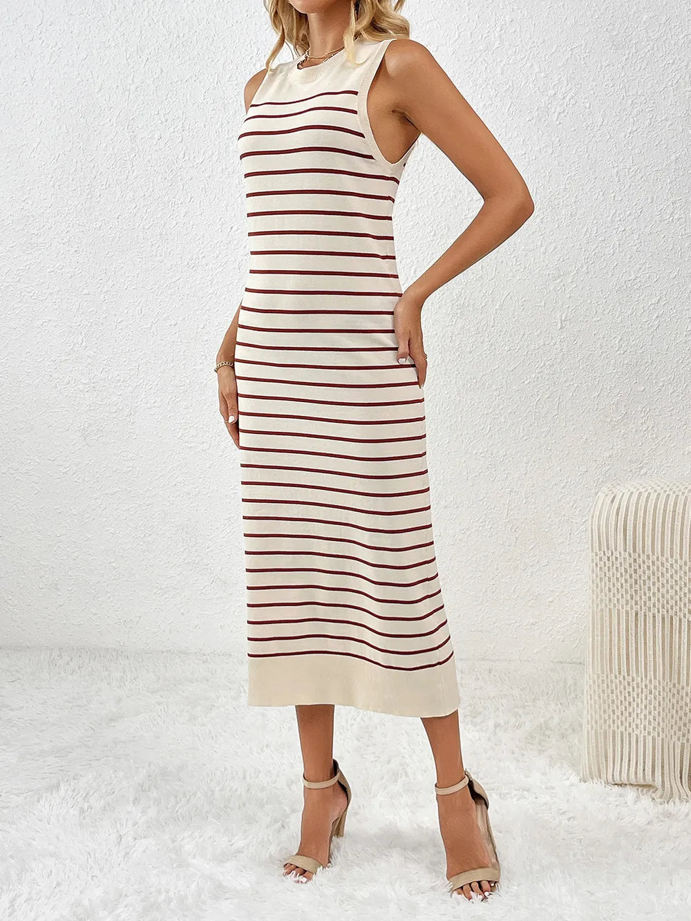 Round Neck Sleeve Midi Knit Dress - alternate view 5