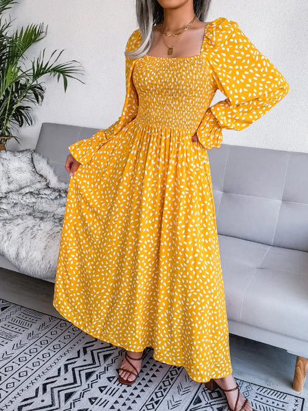 Smocked Square Neck Flounce Sleeve Dress - alternate view 2