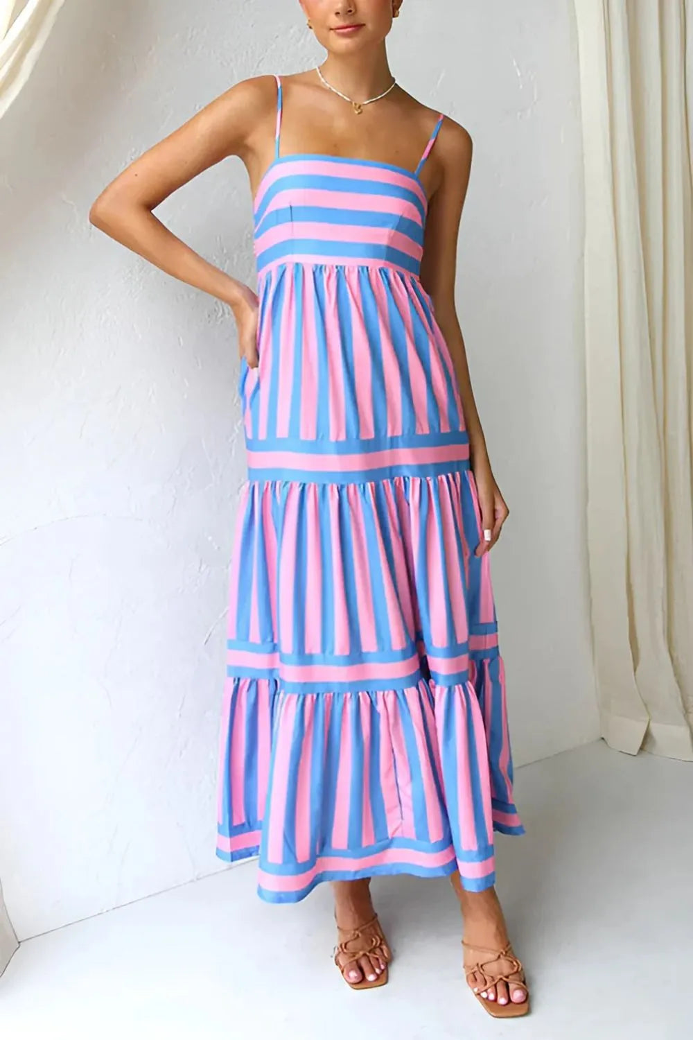 Striped Tiered Maxi Cami Dress - alternate view 5