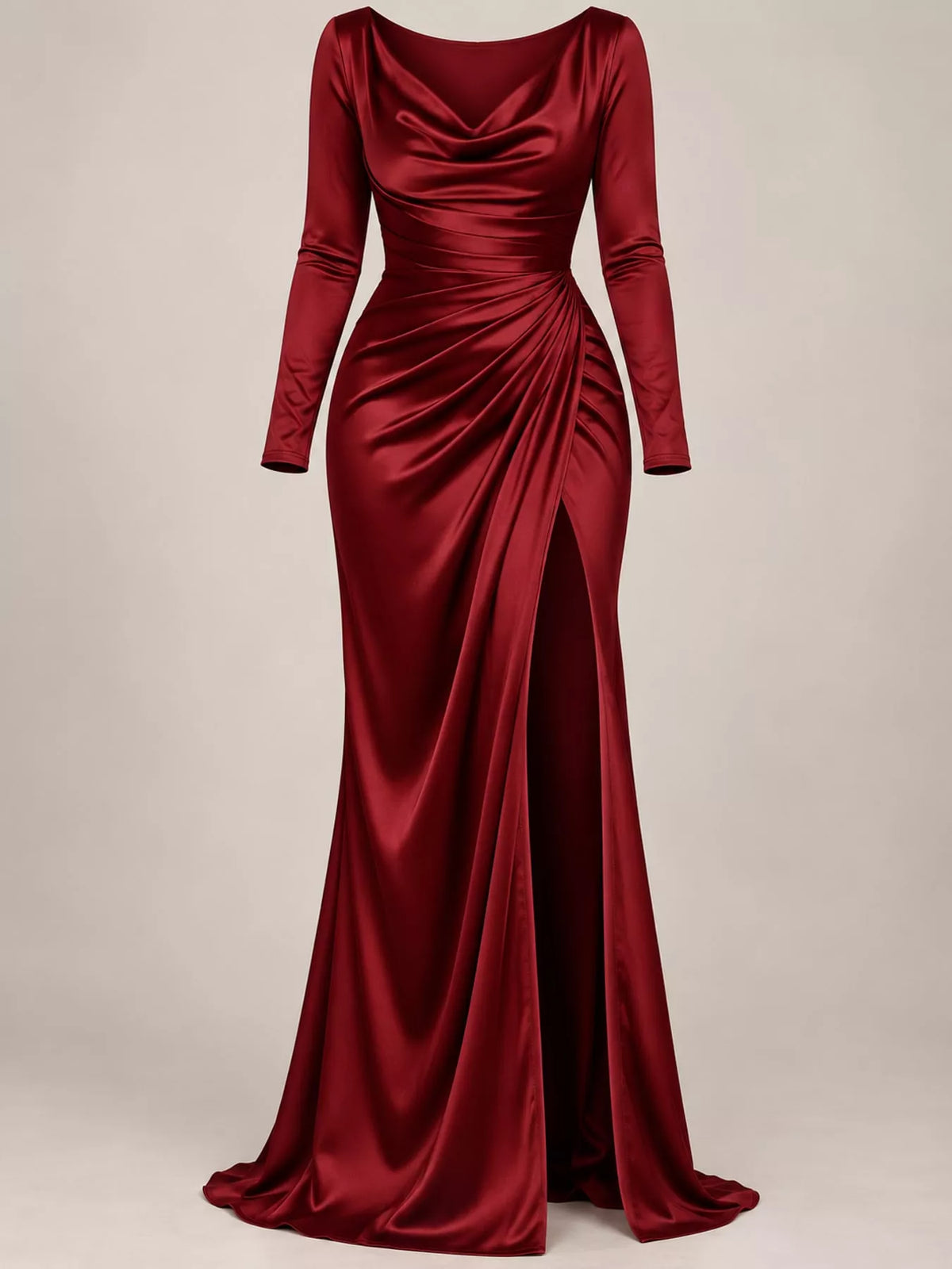 Full Size Satin Cowl Neck High Slit Evening Maxi Dress Plus Size - alternate view 4