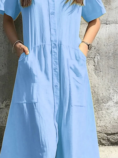Button Front Short Sleeve Midi Dress - alternate view 5