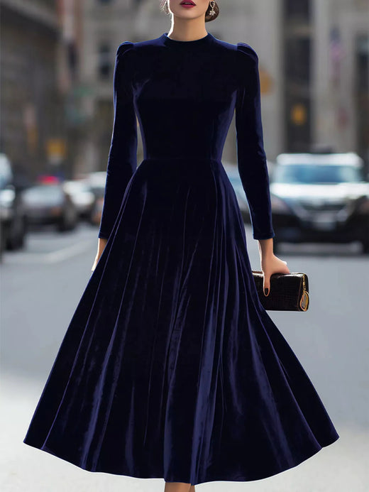 Velvet Long Sleeve A-Line Dress