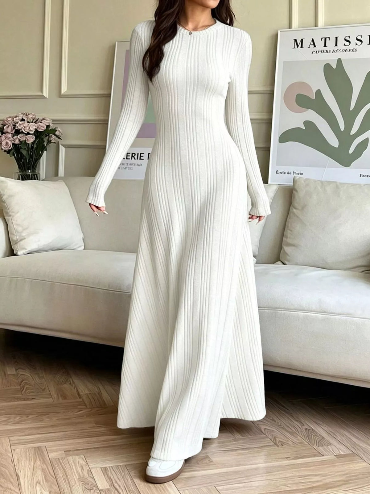 Long Sleeve Ribbed Knit Dress - alternate view 7