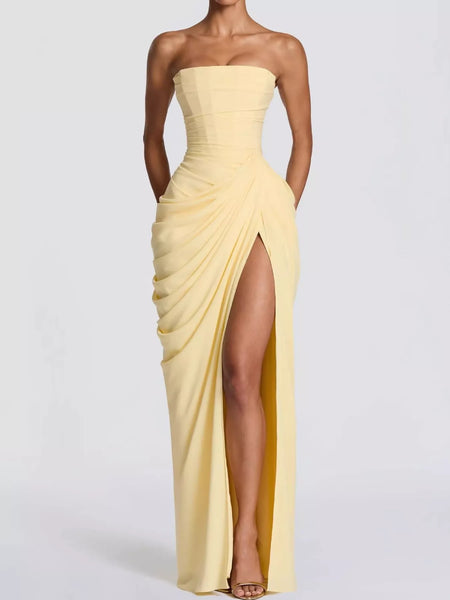 Elegant Strapless Ruched High-Slit Evening Dress - alternate view 7