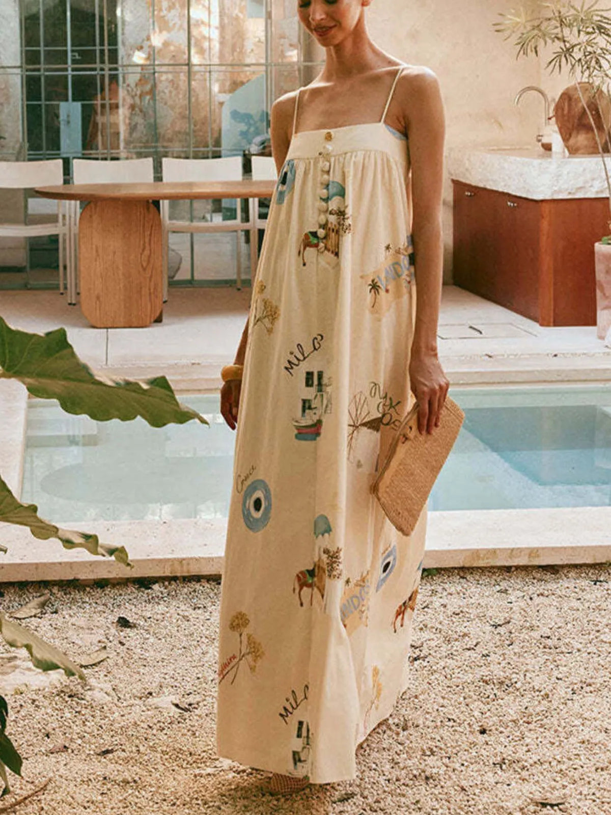 Bohemian Print Cami Maxi Dress with Pockets - alternate view 2