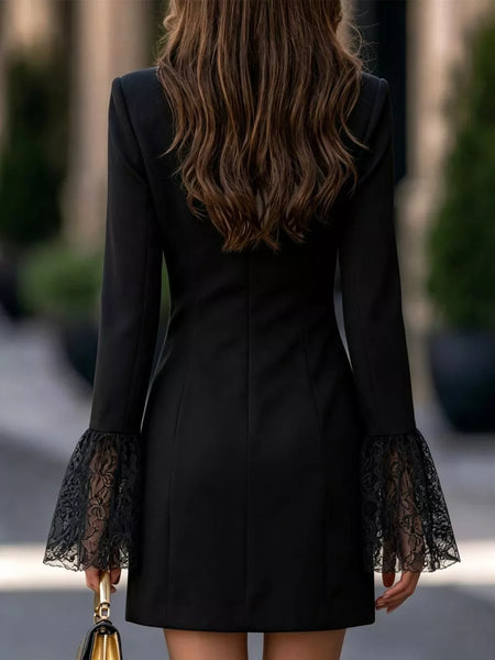 Double-Breasted Blazer Dress with Lace Flare Cuffs - alternate view 8