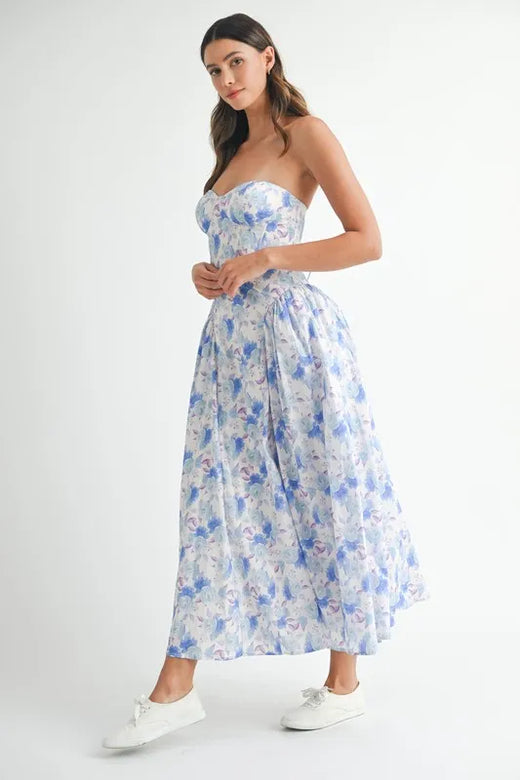 MABLE Sweetheart Neckline Floral Printed Midi Dress - alternate view 4