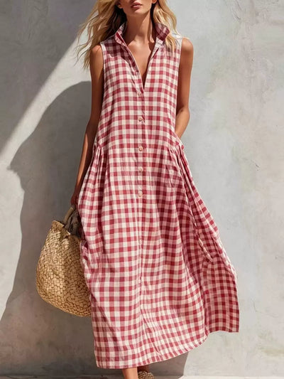 Full Size Sleeveless Gingham Button-Down Midi Dress Plus Size - alternate view 3