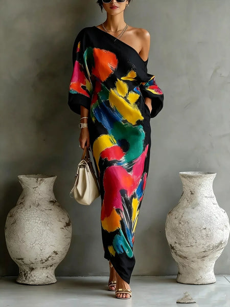 Full Size One-Shoulder Abstract Print Loose Fit Maxi Dress Plus Size - alternate view 8