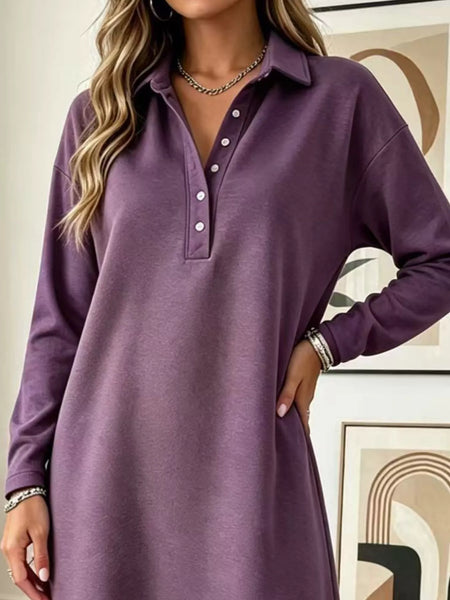 Polo Collar Long Sleeve Midi Dress - alternate view 17