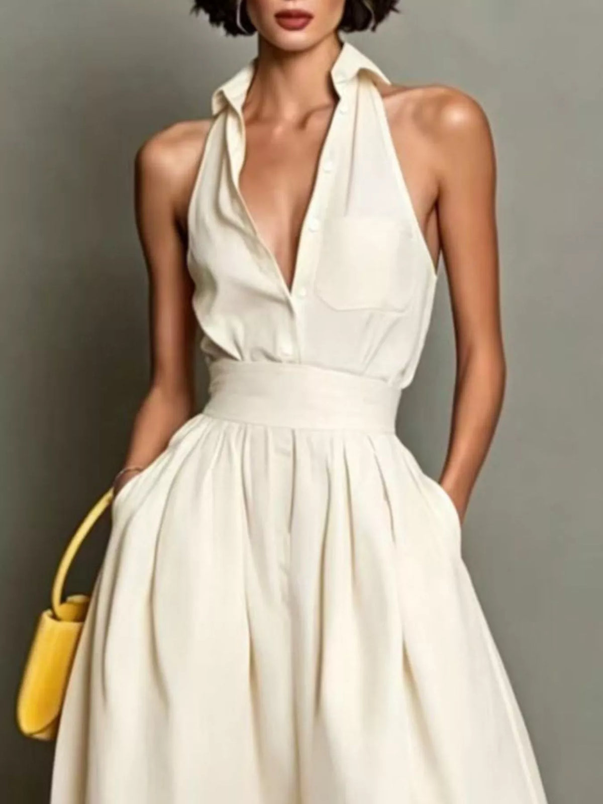 Sleeveless Collared A-Line Midi Dress - alternate view 2
