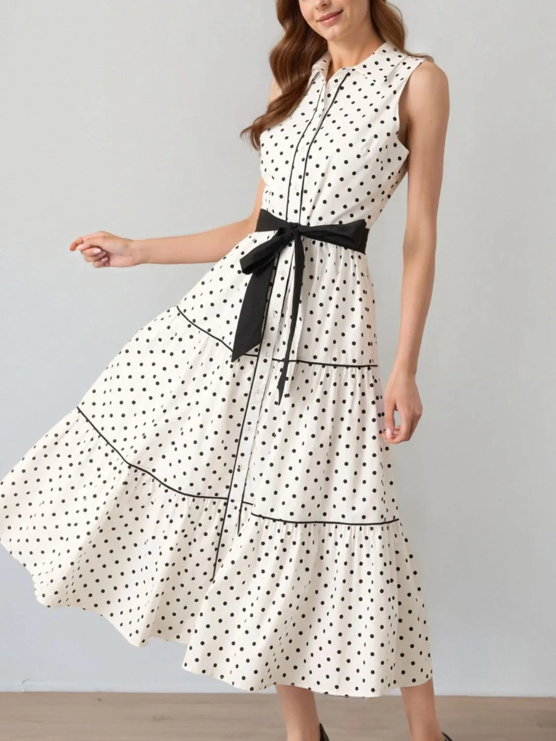 Polka Dot Sleeveless Midi Shirt Dress - alternate view 6