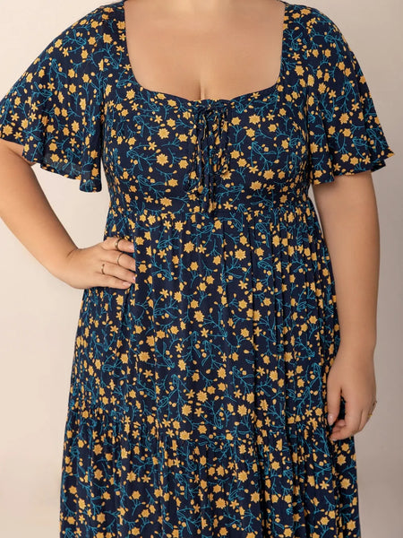 Printed Short Sleeve Slit Tiered Maxi Dress - alternate view 4