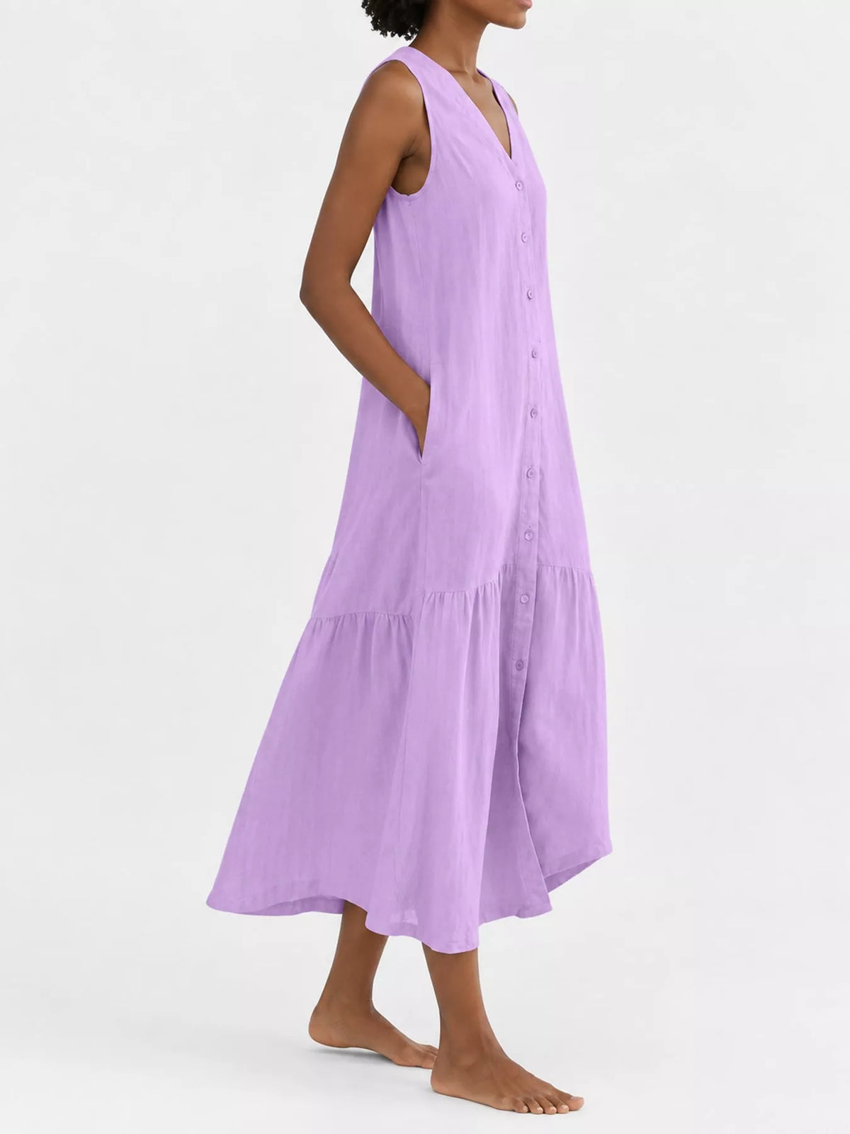 Full Size V-Neck Button Front Sleeveless Midi Dress Plus Size - alternate view 27