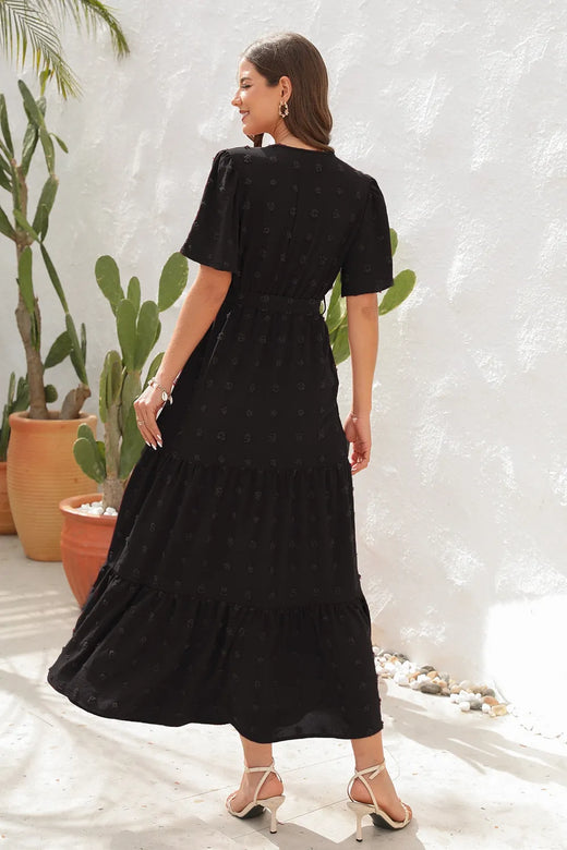 Swiss Dot Tied Surplice Short Sleeve Dress - alternate view 6