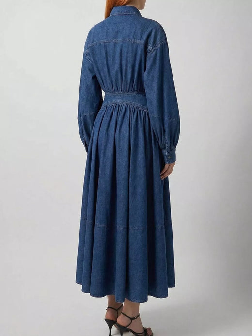 Long Sleeve Wrap-Front Denim Dress - alternate view 6