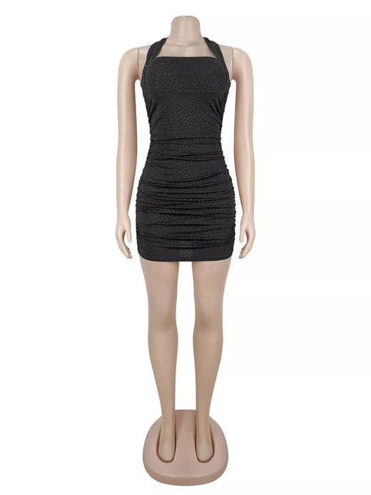 Rhinestone Ruched Halter Neck Bodycon Mini Dress - alternate view 5