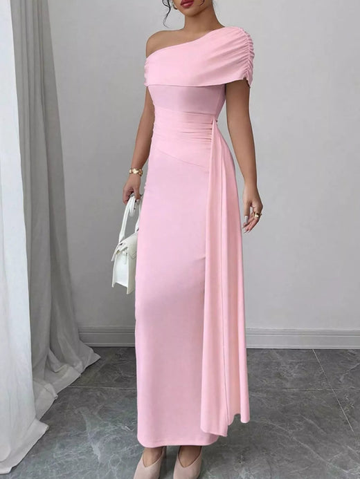 One-Shoulder Ruched Maxi Dress - alternate view 3